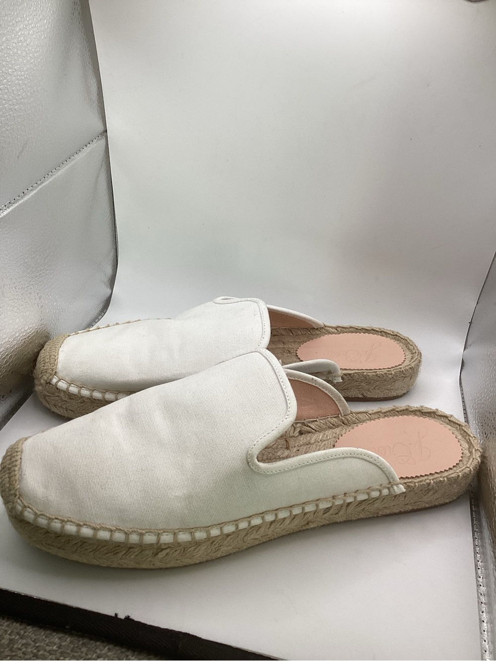 J. Crew White Canvas Espadrille Mules